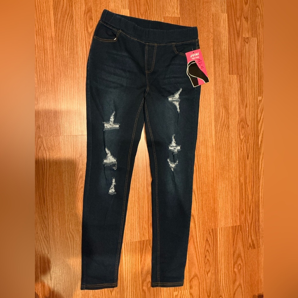JVINI Women's Dark Blue Distressed Skinny Jeans